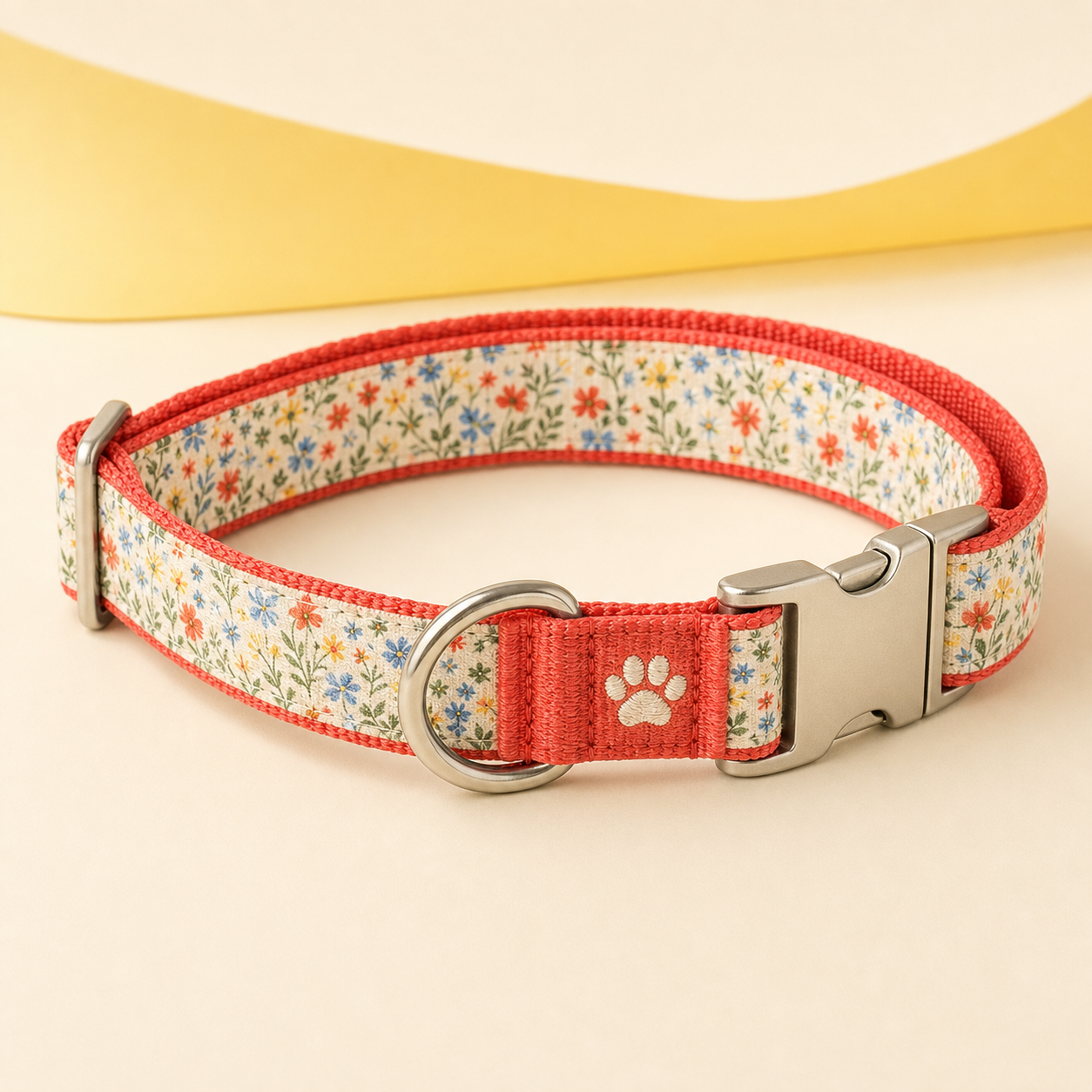 petting loop dog collar in Tiny Meadow floral pattern