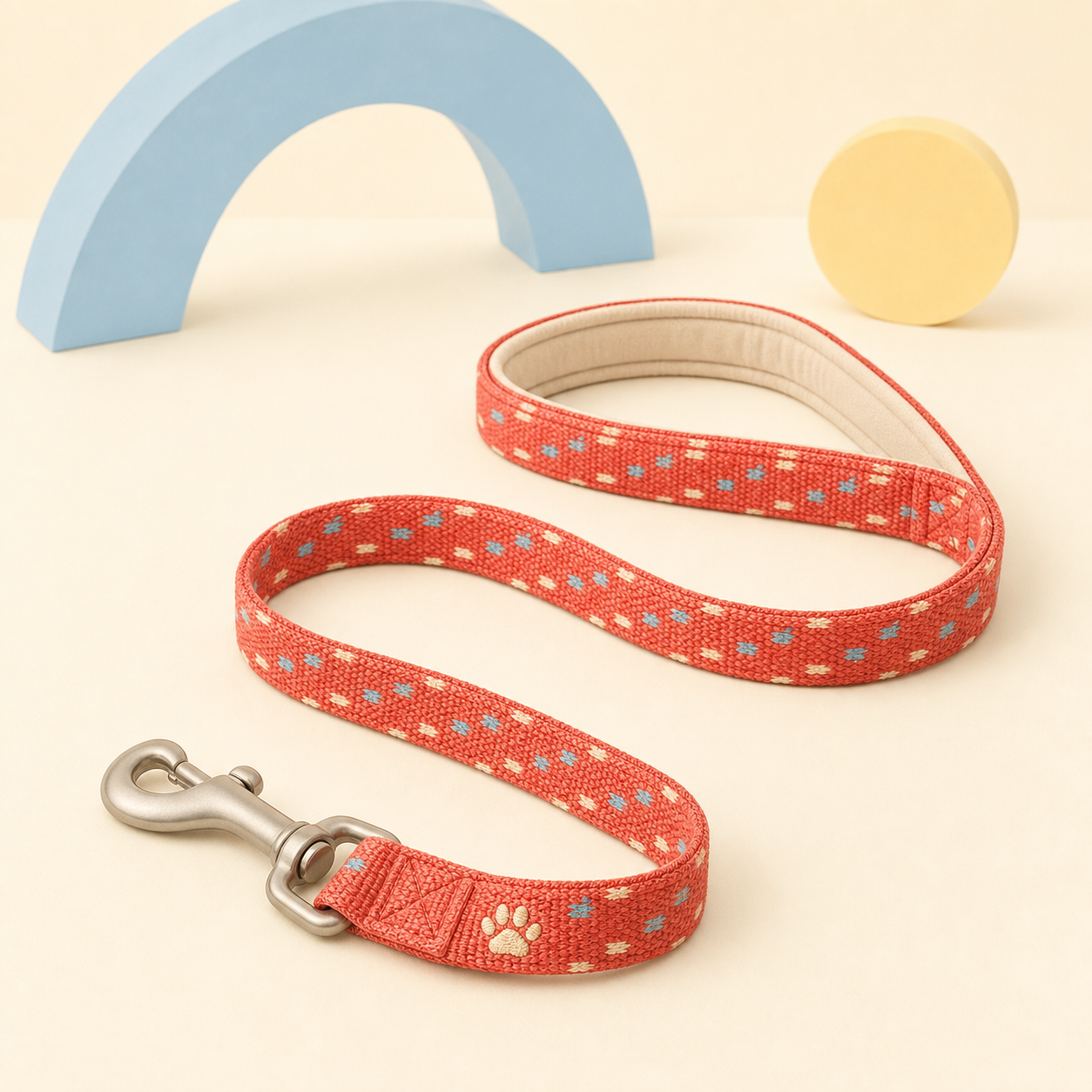 Coral petting trail dog leash with padded handle and silver snap hook